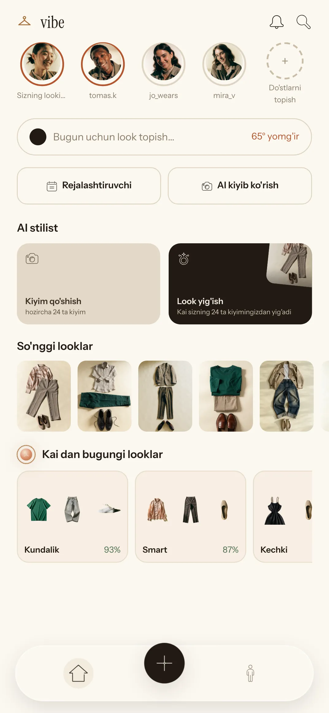 The app's home screen in Oʻzbekcha